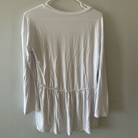 Tasamo Top Women's Small White Babydoll Ruffle Crewneck Long Sleeve Peplum - Picture 6 of 7